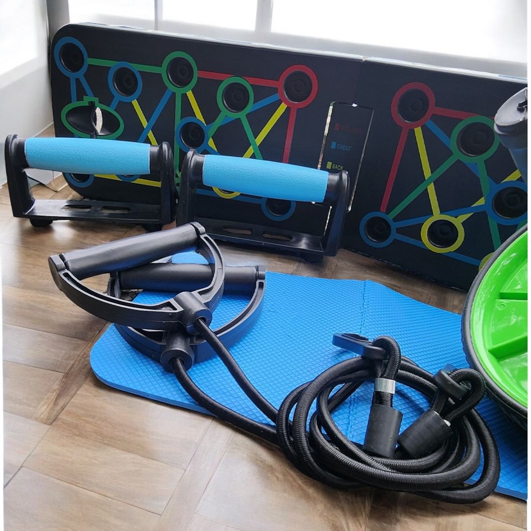 Tabla push up + Elásticos + Rueda abdominal